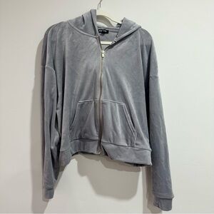 Velour Gray Women's Zip up Hoodie